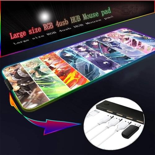 Anime Gaming Mouse Pad with 4-Port USB Hub LED Large Mousepad XXL Laptop Computer Mousepad for Demon Slayer Kawaii Girl RGB