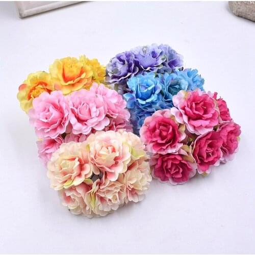 6pcs/Bouquet Artificial Flowers Peony home Wedding bridal Dais Diy Decoration Handmade Gift Craft Wreath silk party scrapbooking