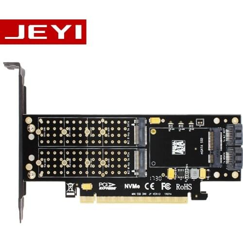 JEYI SK16 M.2 NVMe SSD NGFF TO PCI-E3.0 X4 Adapter M&B Key mSATA Add on Support 3 in 1 Dual 12v+3.3v