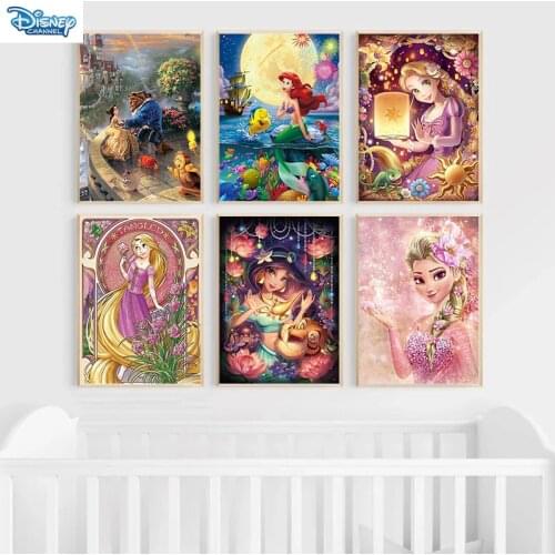 Canvas Painting Disney Cartoon Anime Mermaid Rapunzel and Posters and Prints Wall Art Pictures for Room Home Decoration