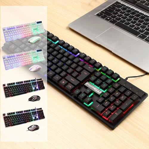 KM-002 Gaming Toetsenbord En Muis Wired USB RGB Backlight for Desktop pc Gamer Kit Stille Gaming Toetsenbord Muis Set 104 keys
