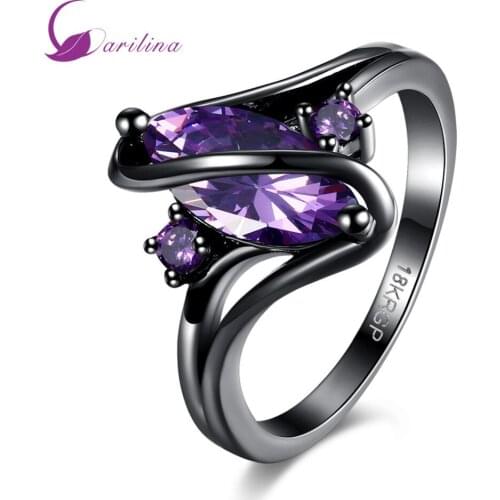 2020 Trendy Jewelry Rings For Women Lab Purple Crystal Purple Cubic Zirconia Black Gun Gift Ring Size 6 7 8 R2016