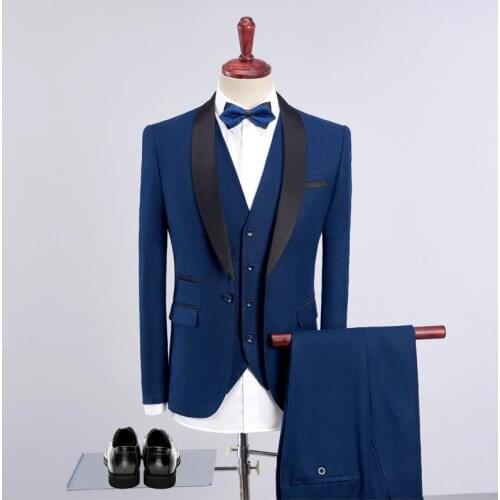 Men Suits for Wedding with Pants Grey Blue Black Notch Lapel One Button Costume Homme Mariage Terno Masculino Trajes 3 PIECES