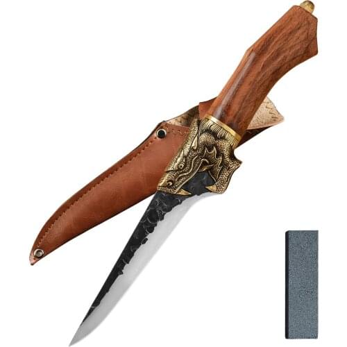 Handmade Forged Cleaver Outdoor Knife High Carbon Steel Boning Knife Fixed Blade Kitchen Camping Chef Knives With Leather Sheath