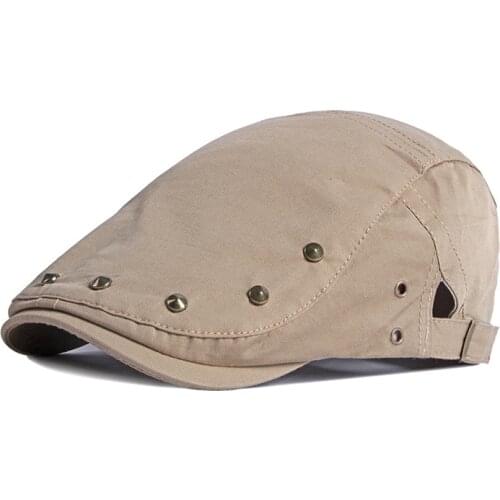 Fibonacci Summer Newsboy Hats Classic Western Newsboy Cap Cotton Blend Beret Hat Flat Brim Men Berets Adjustable Studded Sun Cap