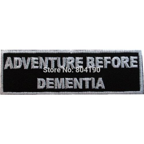 3.54" ADVENTURE BEFORE DEMENTIA SLOGAN motorcycle MC biker Vest Jacket back emo punk rockabilly applique iron on patch Wholesale