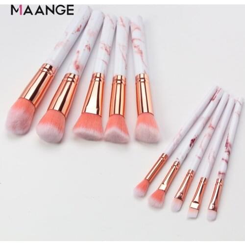 MAANGE Pro 10 Pcs professional makeup brush Set tools Powder Foundation Eyeshadow Lip Eyeliner Blush Marble Face Makeup Brushes