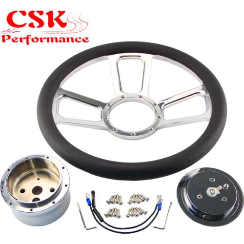 14" 9-Bolt Nova Style Half Wrap PVC Steering Wheel +Adapter w/Horn For G M CHEVY