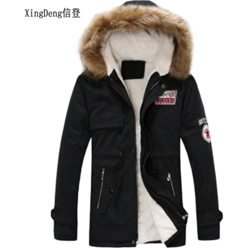 XingDeng 2018 new long fur collar army men jackets winter down coat parka mens thick warm cotton top coat jacket plus size 4XL