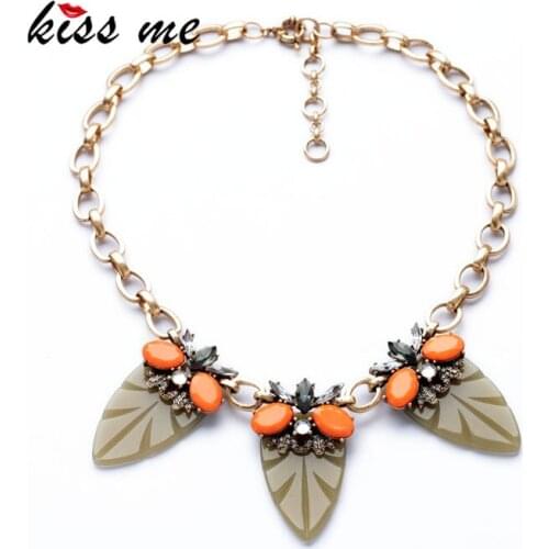 New Styles KISS ME Statement Fashion Antique Resin Plant Leaves Pendant Necklace &Pendant
