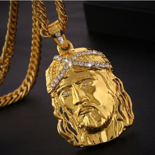 Men/Women Hip Hop Trend Gold Big Jesus Pendant Necklace Religious Necklace Jewelry