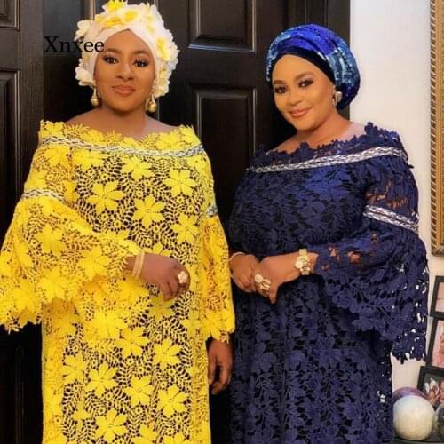 African Lace Dress for Women 2021 Hollow Out Spring Robe Summer Plus Size Lace Dresses Ladies Traditional African Clothing