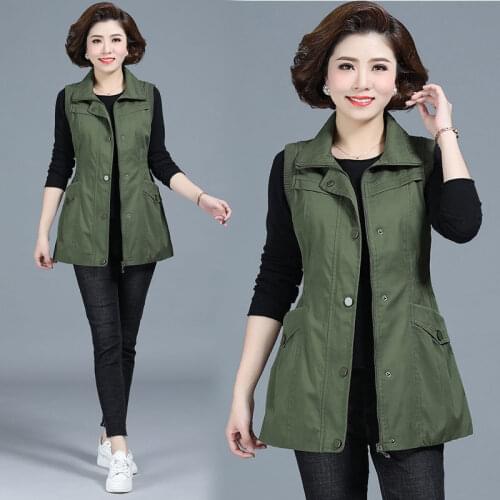Spring Autumn Middle-aged mothers Vest Jacket Plus size 6XL Loose sleeveless Outwear Solid Female Casual Zipper Waistcoat Coat