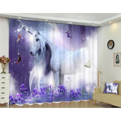 Animal Unicorn Luxury Blackout 3D Window Curtains For Living Room kids Bedroom Drapes Cortina Rideaux Customized size pillowcase