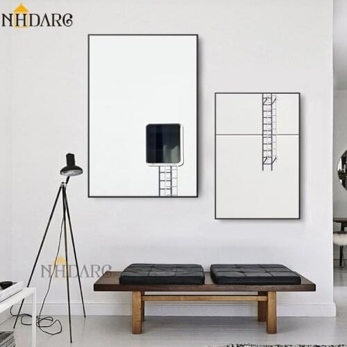 Modern Minimalist Black White Staircase Design Canvas Painting Nordic Posters And Prints Art Wall Pictures For Living Room Decor