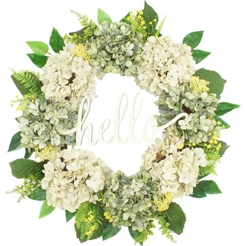 Spring Wreath for Front Door Wreath Hydrangea Wreath Summer Wreath Handmade Hello Wreath Farmhouse Wreath Retail