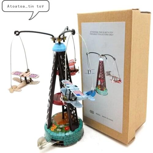 Vintage Retro Rotating aircraft Tin toys Classic Clockwork Wind Up Plane Collection Tin Toy For Adult Kids Collectible Gift