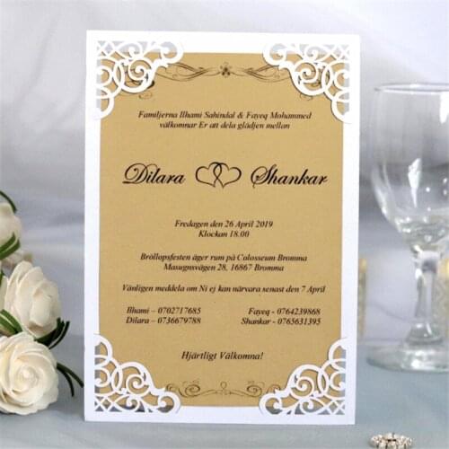Vintage wedding invitations with envelop white pink flower lace laser cutting customized printing