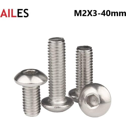 2mm Hexagon Socket Button Round Head Screws A2-70 304 Stainless Steel M2 X 3 4 5 6 7 8 10 12 16 18 20 32 38 40mm Allen Bolts