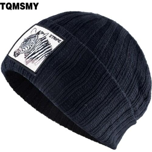 Knitted wool Beanies Unisex Hats For Men Autumn Skullies Solid Color bone Casual Thick warm Hats for Women Embroidery zebra hat