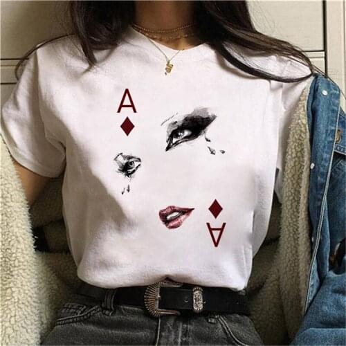 Woman tshirts summer Simple casual POKER T-shirt Women Ullzang Cute Aesthetic WHITE T-shirt funny printed top T-shirt