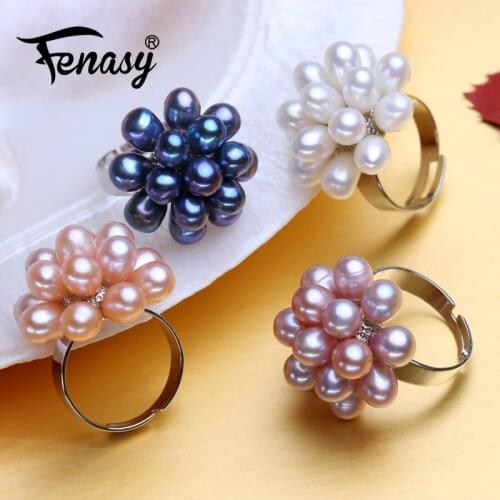 FENASY Many Pearls Natural Freshwater Pearl Rings For Women Handcrafted Female 925 Sterling Silver Party Ring Fine Jewelry