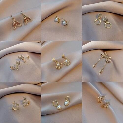 Temperament Zircon Tassel Earrings Women Cold Wind Simple Pearl Love Moon Fishtail Fashion Earrings For Women Jewelry Gifts