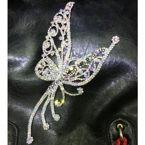 1pc/lot delicate butterfly garment trims AB crystal rhinestone applique for evening dress fur coat decoration clothing strasses