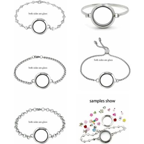 1pc 316L stainless steel 20mm 25mm 30mm Round Silver color living memory locket bracelet for Floating Locket charms