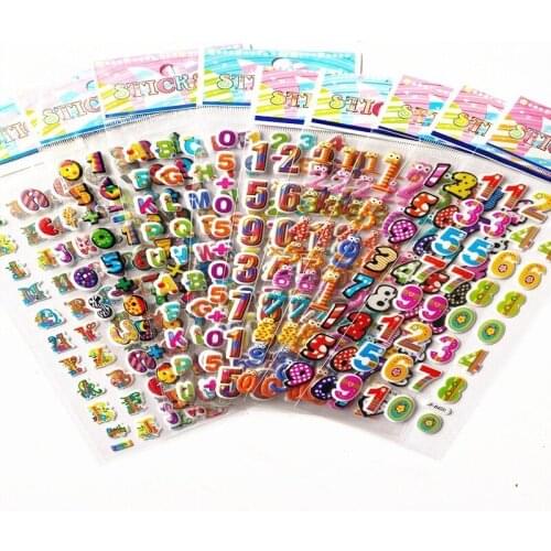 10pcs Multiple English Digital Three-dimensional Cartoon Stickers Kindergarten Reward Gift Puzzle Early Education Digital