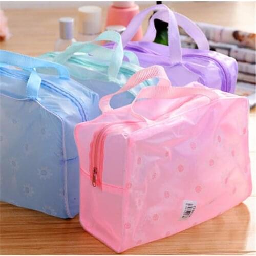 2pcs Cosmetic Reusable Toilet Bags Waterproof PVC Material Bags Portable Travel Toiletries Towel Makeup Organizer Print Handbag