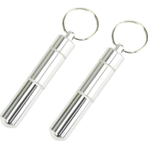 2pcs Outdoor Portable Toothpick Holder Pocket Capsule Metal Pill Case With Key Ring Medicine Jar Toothpick Holder Keychain
