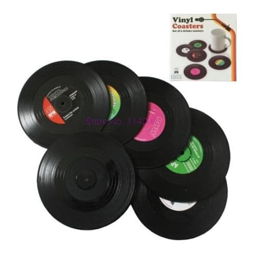 200pcs Creative Black Plastic Vinyl Record Table Placemats Retro Vintage Mug Coaster Pads Mats Heat-resistant Cup Coasters