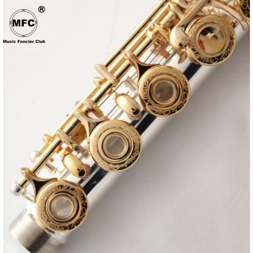 Free Shipping Music Fancier Club Intermediate Standards Flute Gold Key Carved Floral Designs Flutes 17 Holes Closed Open Hole