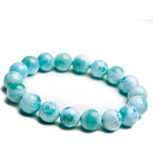 Precious Blue Natural Larimar Bracelets For Women Female 11mm Healing Crystal Stretch Round Bead Bracelet