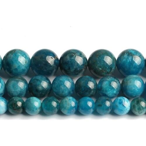 A+ 6/8/10mm Natural Blue Apatite Stone Beads Round Loose Beads for Diy Bracelet Accessories Jewellery Making 15'' Strand