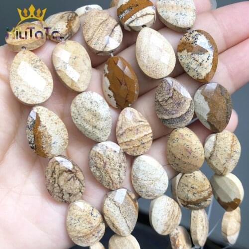13*18mm Natural Picture Stone Jaspers Beads Water Drop Faceted Loose Beads For Jewelry Making DIY Bracelet Ear Studs Accessories