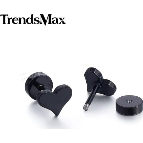 Black Mens Womens Heart Stud Earrings Stainless Steel Earrings Dropshipping Wholesale Jewelry Accessories Gifts 3-8mm KE202