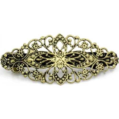 DoreenBeads Retail Antique Bronze Flower French Hair Barrette Clips 80x35mm,sold per pack of 5