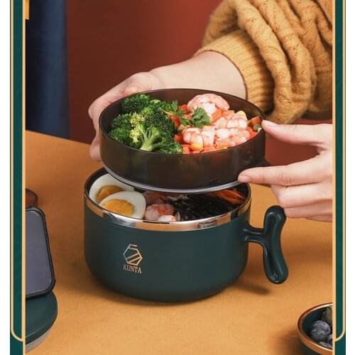 Double-layer Insulated Lunch Box with Lid 304 Stainless Steel Student Dormitory Office Worker Portable Instant Noodle Bowl
