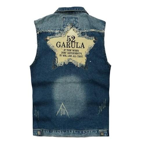 Mens Denim Vest Male Five-pointed Star Letter Outerwear Patchwork Denim Jacket Plus Large Size Tank Top Free Shipping