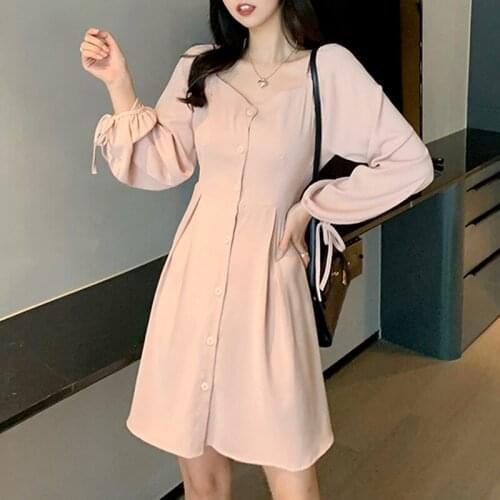 Elegant Mini Pink Dress Women Fairycore Bandage Design Long Sleeve Dress Korean Office Lady Slim Evening Party Dress 2021 Fall