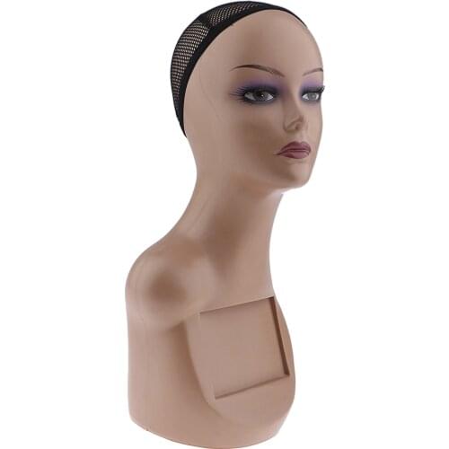 Pro Mannequin Head with Large Right Shoulder for Wig Cap Display Hat Making