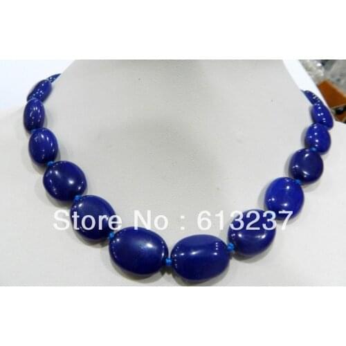 Hot free Shipping new 2014 Fashion Style diy 13x18mm Lapis lazuli Flat Oval Necklace 18"MY5273