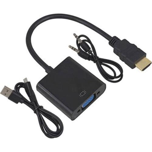 HDMI-Compatible to VGA, Transfer Cable HDMI-Compatible to VGA Adapter (Male to Female)with Power Cable Audio Cable