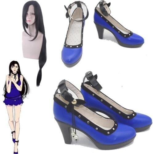 Game Final Fantasy VII Remake Tifa Cosplay Shoes FFVII FF7 Tifa Lockhart Cosplay High Heeled Shoes Women Girls Blue Shoes Wig