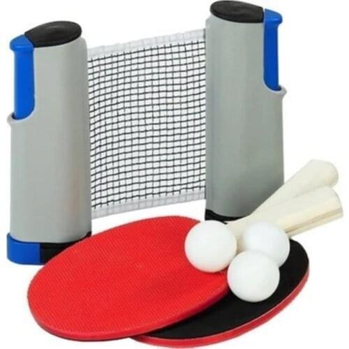 Table Tennis Adjustable Portable Fishnet Set 2 Pieces, Racket + 3 Pcs Ping Pong Ball