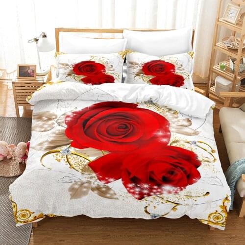 Red Flower Bedding Set Single Twin Full Queen King Size Flowers Rose Bed Set Children Bedroom Duvetcover Sets 12