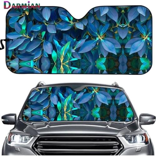 Summer Gloss Blue Color Leaves Pattern Design Durable Car Windshield Sun Shade UV Protect Foldable Front Windshield Sunshade New