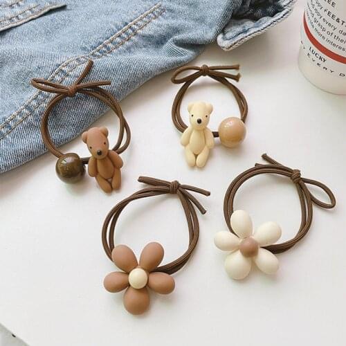 Cute High Elasticity Cartoon Animal Hair Bands Plastic Bear Flower Rubber Hair Ties Rope Women Girls Gum Ponytail Holder